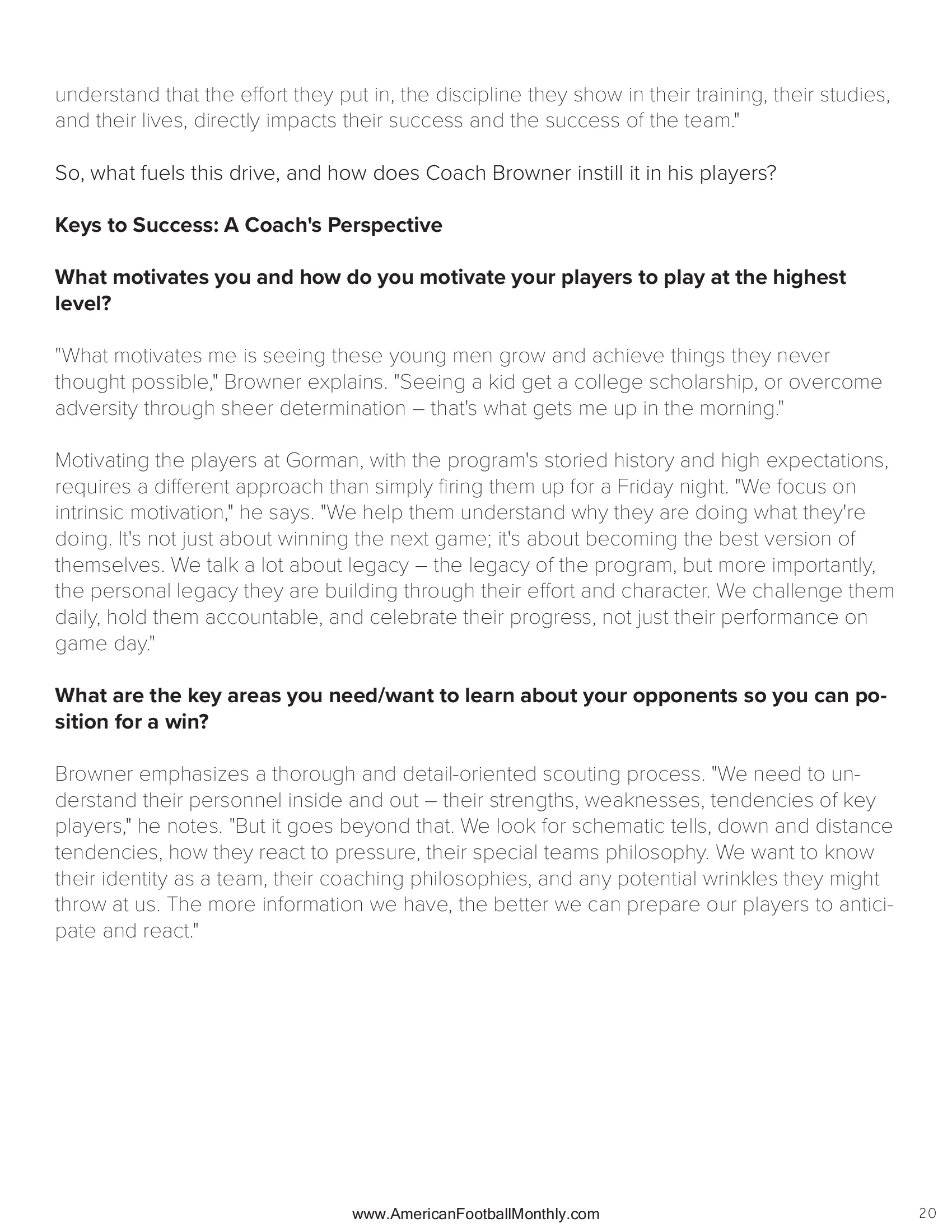 Inside the Dynasty: Bishop Gorman Head Coach Brent Browner on Building a Winning Culture — American Football Quarterly Vol 1 — Spring 2025, page 20