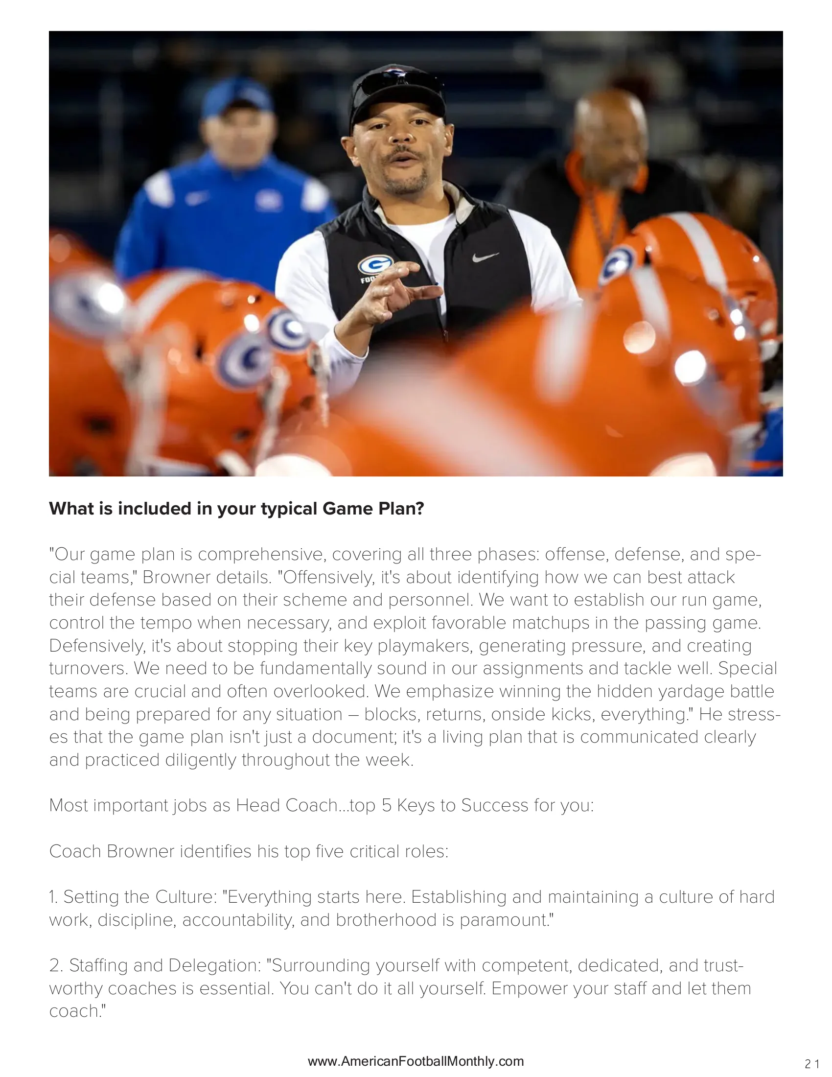 Inside the Dynasty: Bishop Gorman Head Coach Brent Browner on Building a Winning Culture — American Football Quarterly Vol 1 — Spring 2025, page 21