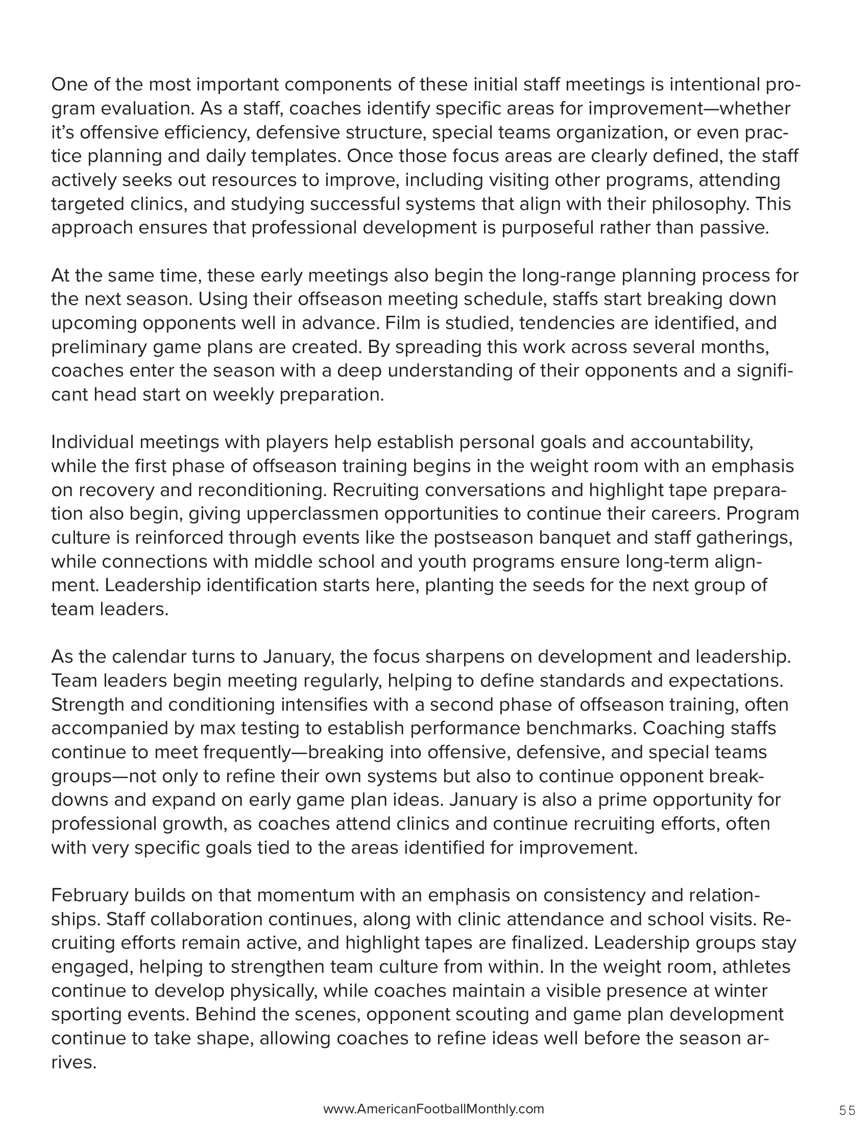 The Year-Round Blueprint: Turning a Monthly Football Calendar into a Championship Program — American Football Quarterly Vol 1 — Spring 2026, page 55