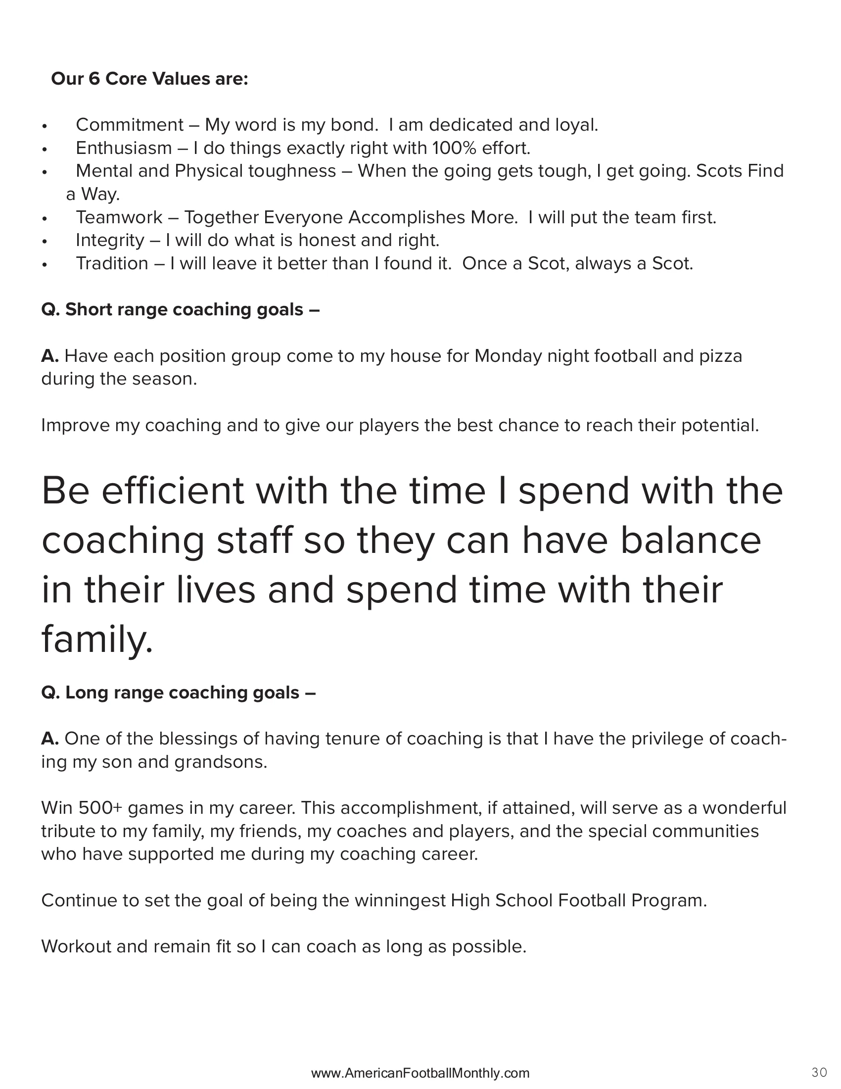 "Scots Find A Way" — The Core Values Behind a Coaching Legend — American Football Quarterly Vol 3 — Fall 2025, page 30